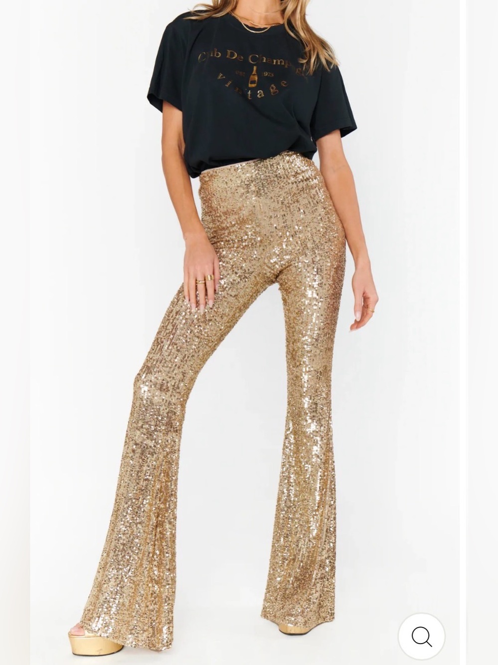 Show Me Your Mumu - MERCURY BELLS - Gold  Sequin Flare Pants